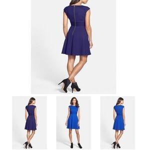 Eliza J Ponte Knit Fit and Flare Dark Navy Blue Dress
